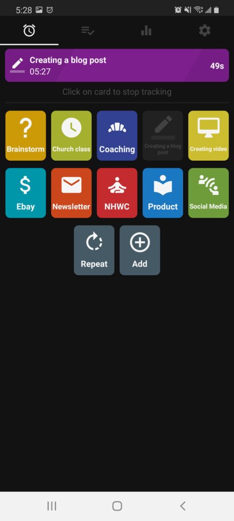 A phone screenshot of the Simple Time Tracker app