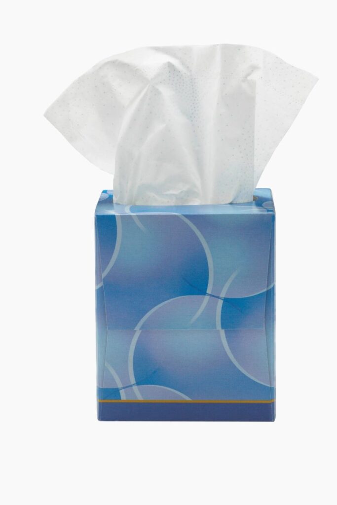 A small box of tissues on a white background