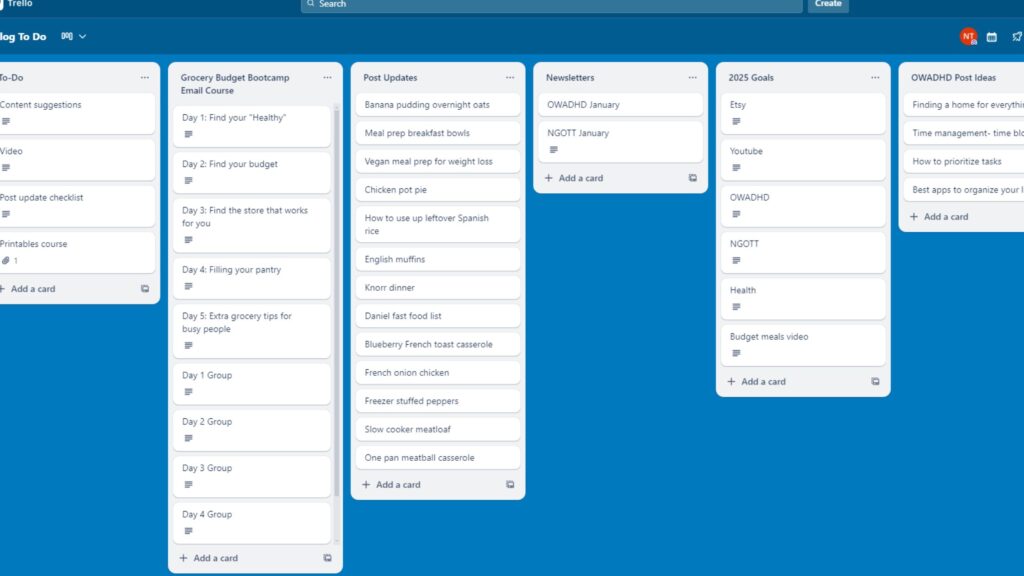 A screenshot of a Trello work board