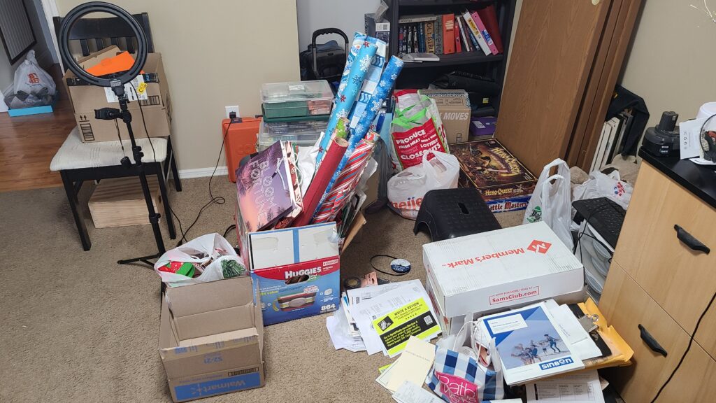 A cluttered corner of an office